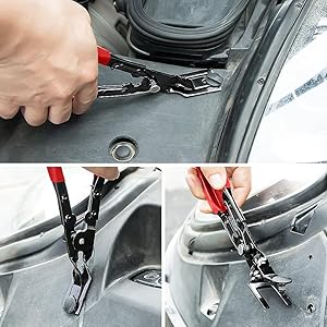 STHIRA® 6PCS Car Repair Tool Clip Pliers Set Rubber Clip Remover Car Trim Removal Kit Fastener Pry Set Repairing with Storage Bag