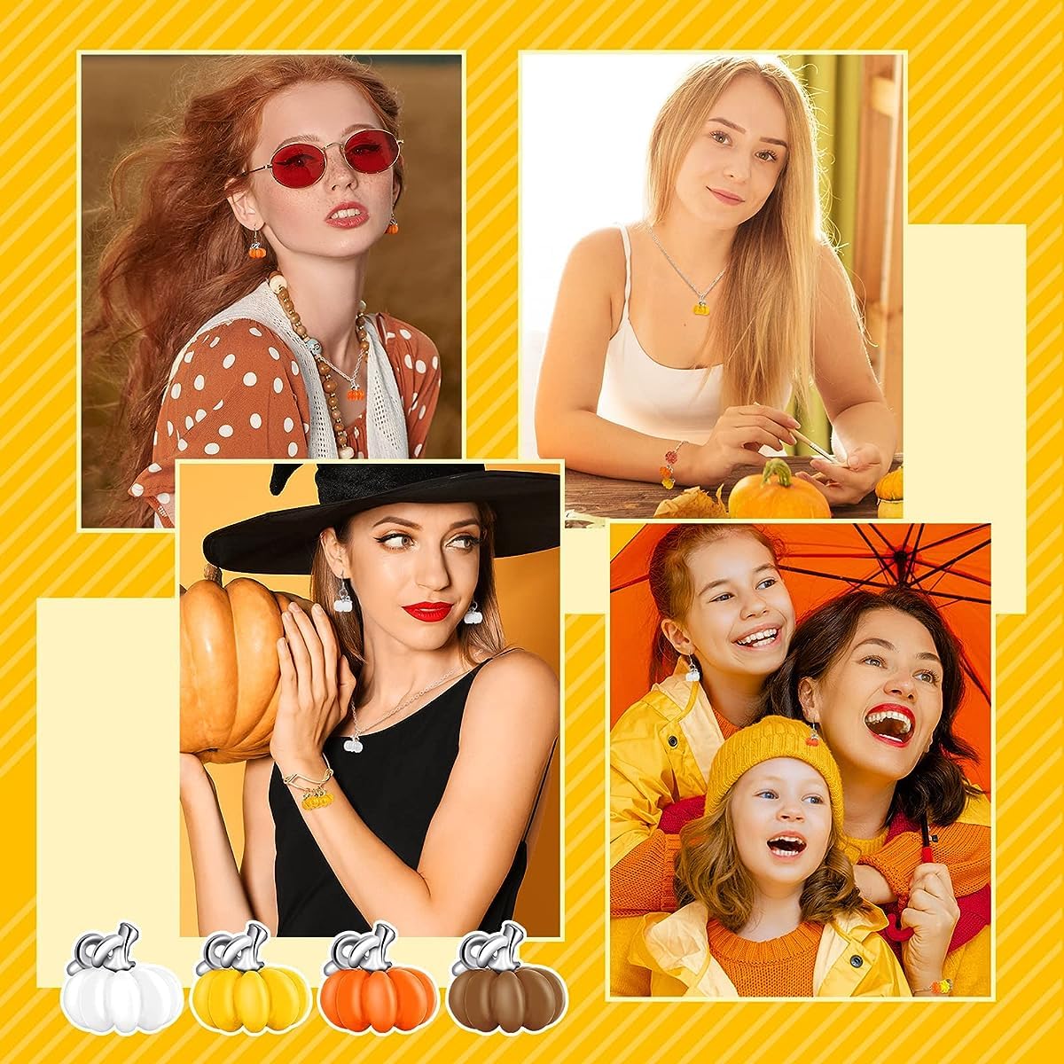 SANNIDHI Pumpkin Charms for Jewellery Making featuring 16pcs Alloy Pendants with Silver Loop | DIY Halloween and Thanksgiving Craft Accessories