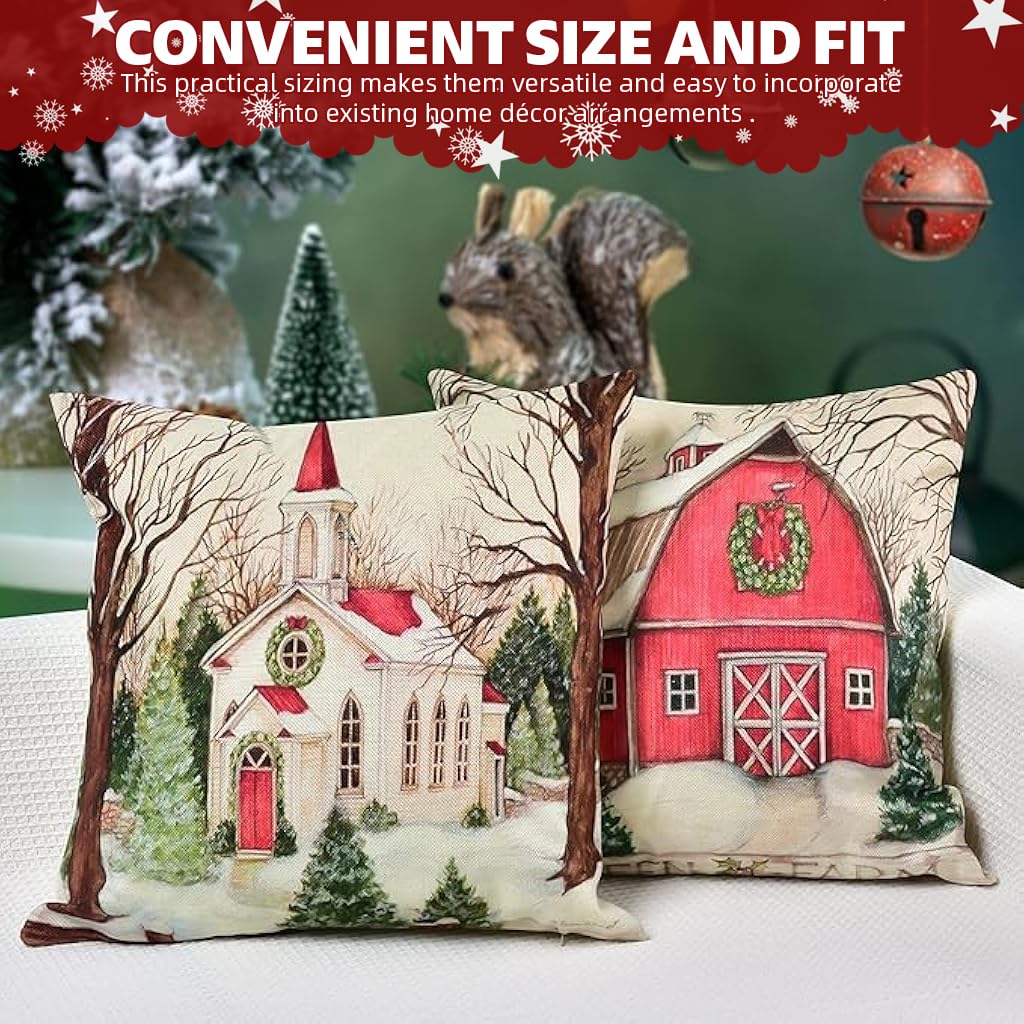 HASTHIP Christmas Pillow Covers for Couch and Bedroom with Hidden Zipper 17.7x17.7 in | Cotton Linen Set of 4