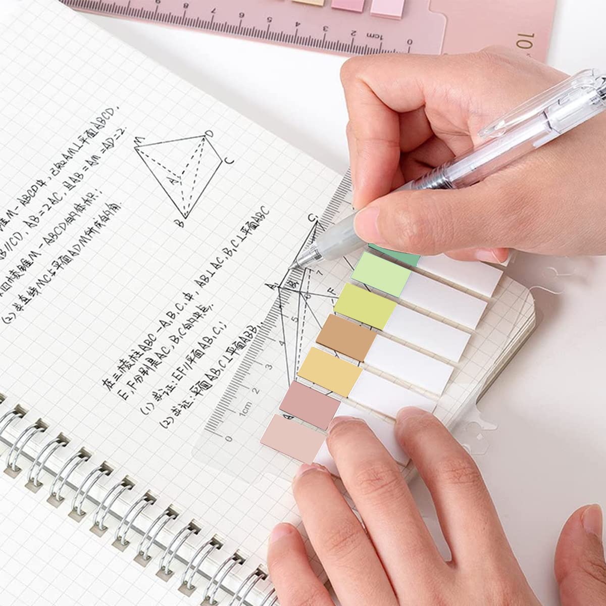 HASTHIP Sticky Tabs for Notebook and Books featuring 600 pcs Set with Ruler PET Material | Morandi Color Index Flags for Office Stationery