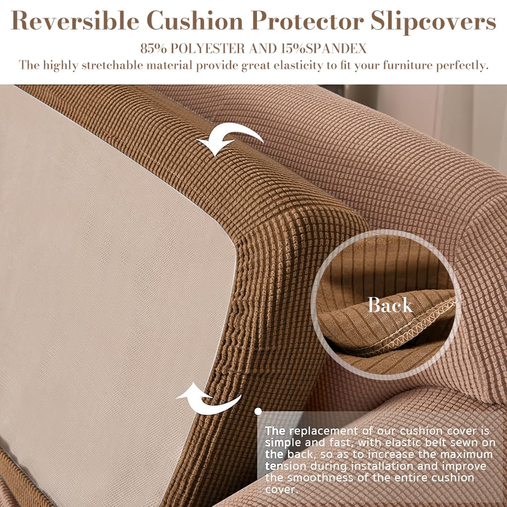 HASTHIP Sofa Seat Cushion Slipcover for 50–70cm Mats with Stretchy Slip‑On Fit | Brown Textured Cover