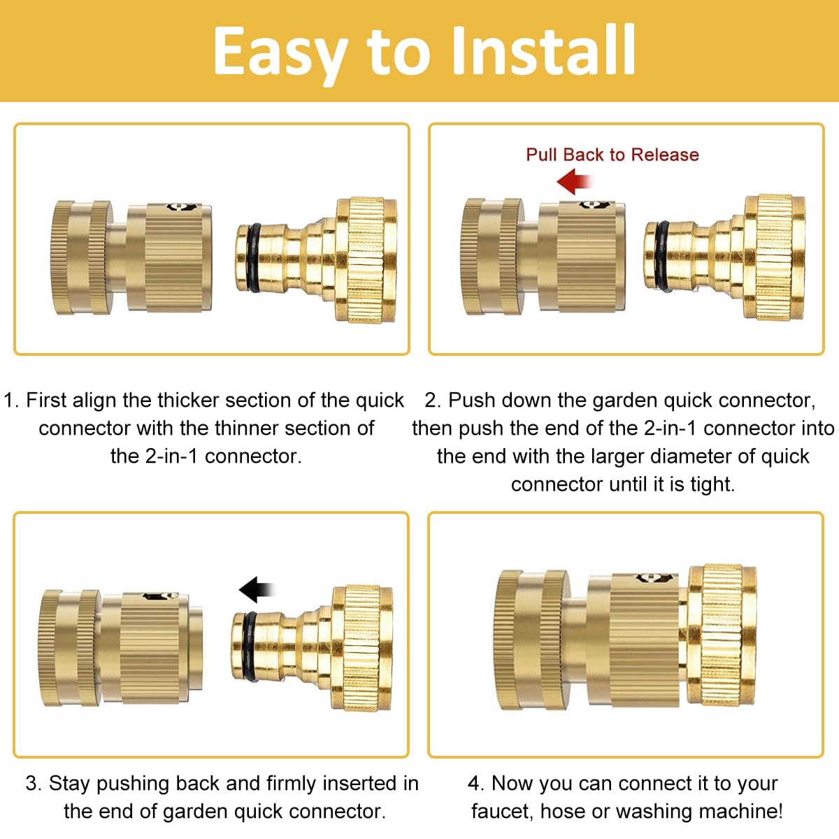 HASTHIP Water Hose Quick Connect for Garden Use featuring Leak-Proof Brass 1/2 in Fittings