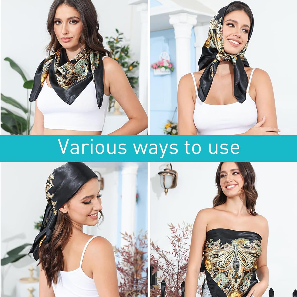 PALAY Silk Scarf for Women 9pcs 35x35 in Square Satin Set for Hair and Neck | 3 Colors