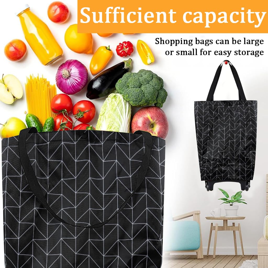 Serplex Portable Shopping Cart for Groceries with 18–37cm Retractable Handle and PU Wheels | Foldable Oxford Trolley Bag