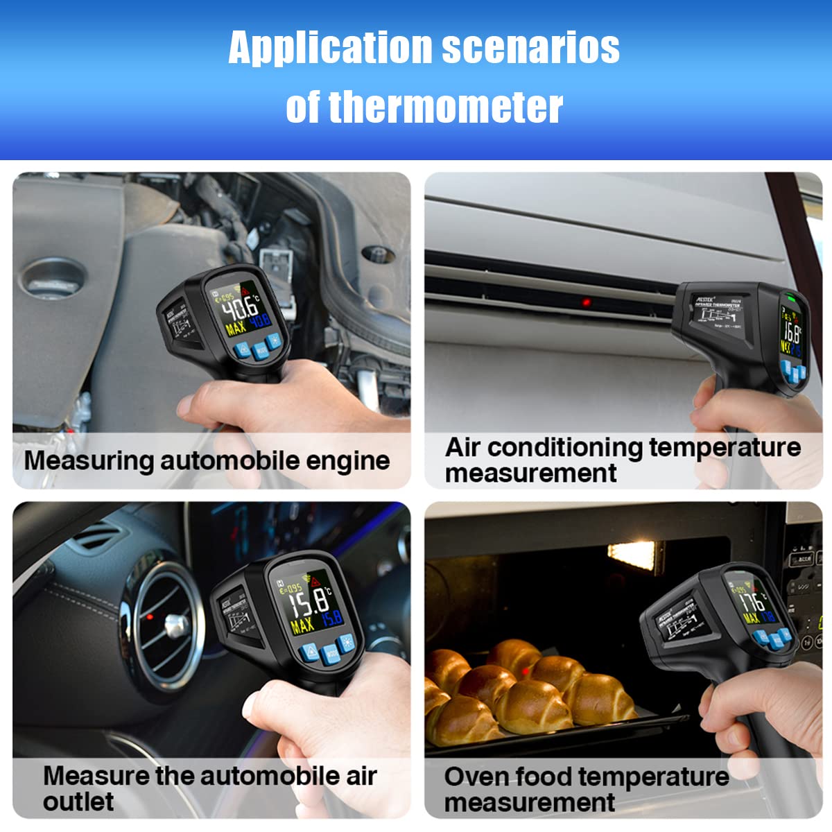 Serplex Handheld Infrared Thermometer, Non-Contact Digital Laser Temperature Gun 57¡ãF ~1022¡ãF (-50¡ãC ~ 550¡ãC) with Battery & Color LCD Display for Household Industrial Use, for Cooking, Pizza Oven