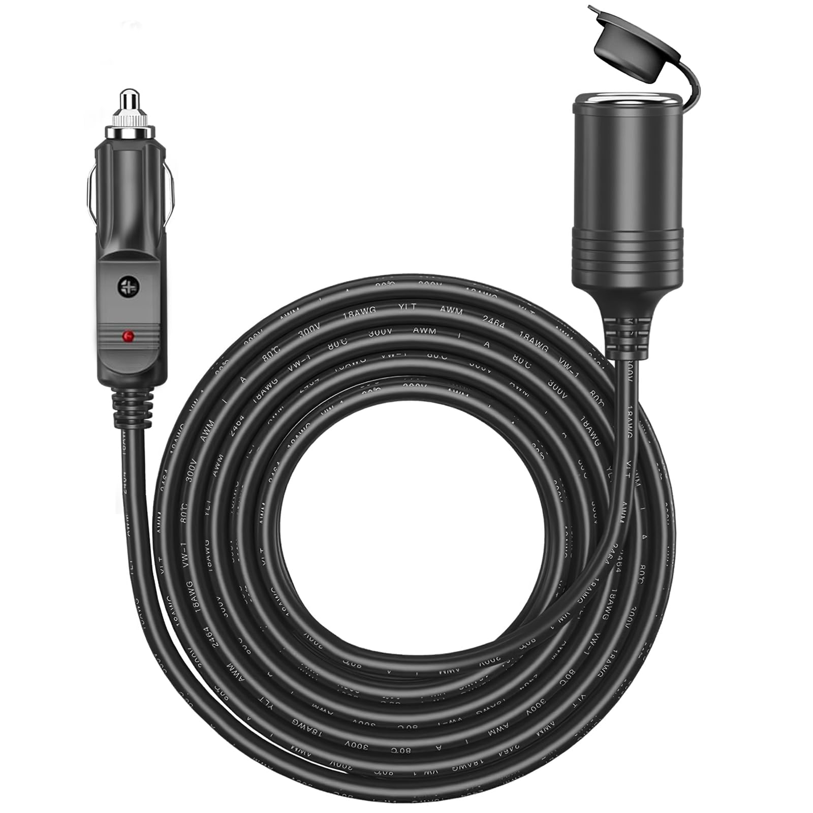 STHIRA® 12V/24V Dual Voltage Car Cigarette Lighter Socket Extension Cord 13Ft Long Car Cigarette Lighter Cable with LED Indicator & Dust Cap