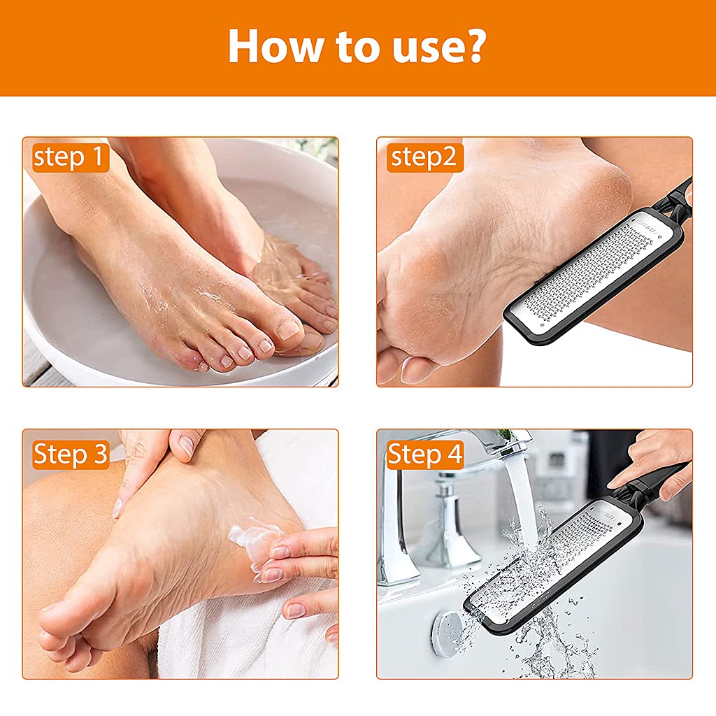 MAYCREATE Foot Scrubber for Dead Skin with Ergonomic Curved Design and 11×3 in Stainless Steel File | Callus Remover for Cracked Heels