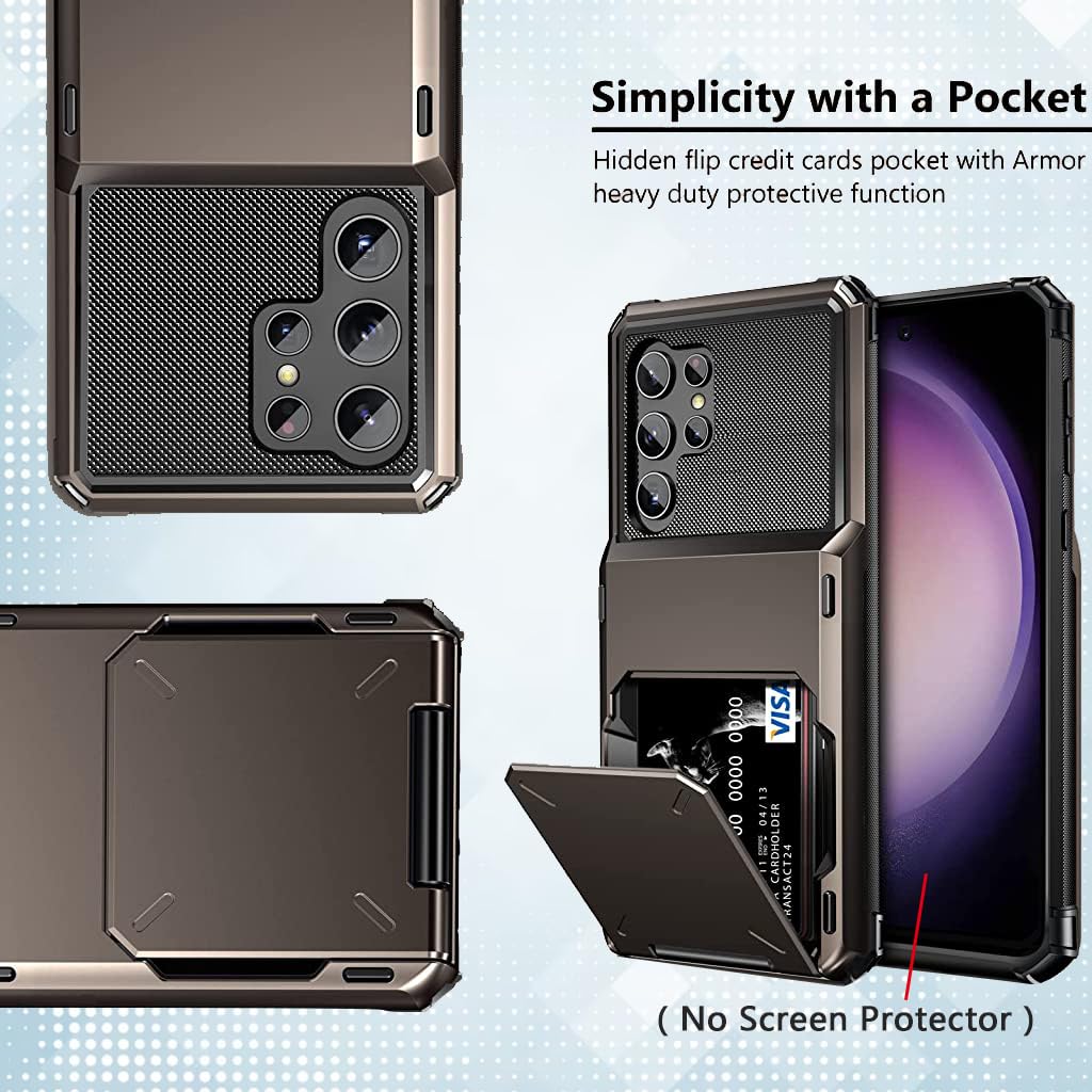 ZORBES Phone Case for Samsung Galaxy S23 Ultra with Hidden Card Slot and Dual Layer 6.8 in Protection | Grey TPU Frame