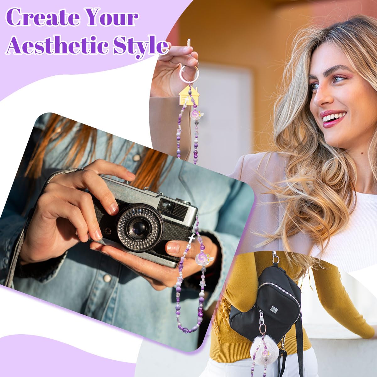 SANNIDHI Beads for Bracelet Making Kit for Girls with Pink Bow Charms | DIY Phone Strap Craft Set