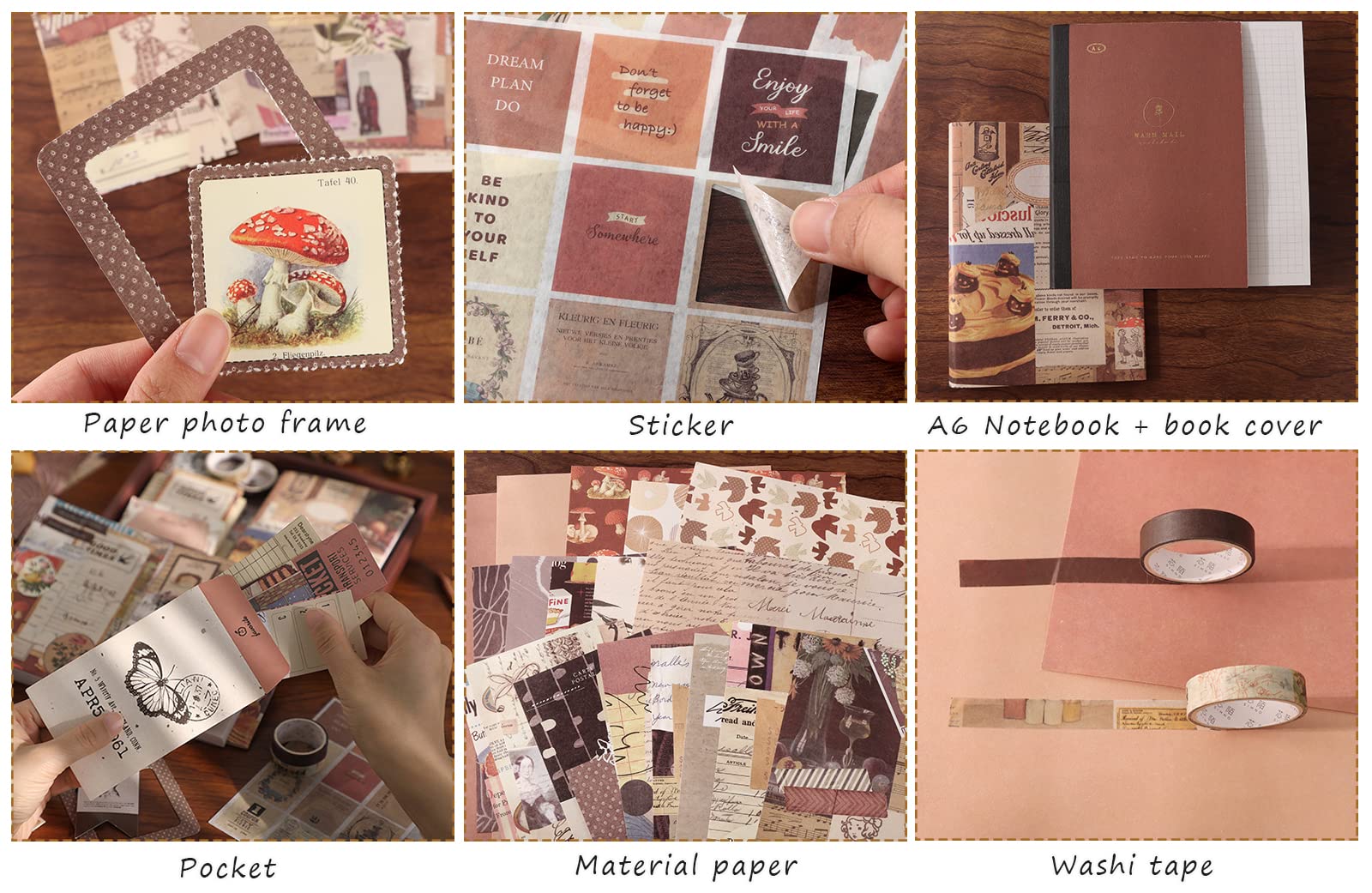 HASTHIP Vintage Scrapbook Stickers Pack for Journaling and Crafts with 346 pcs | Beige Aesthetic DIY Kit