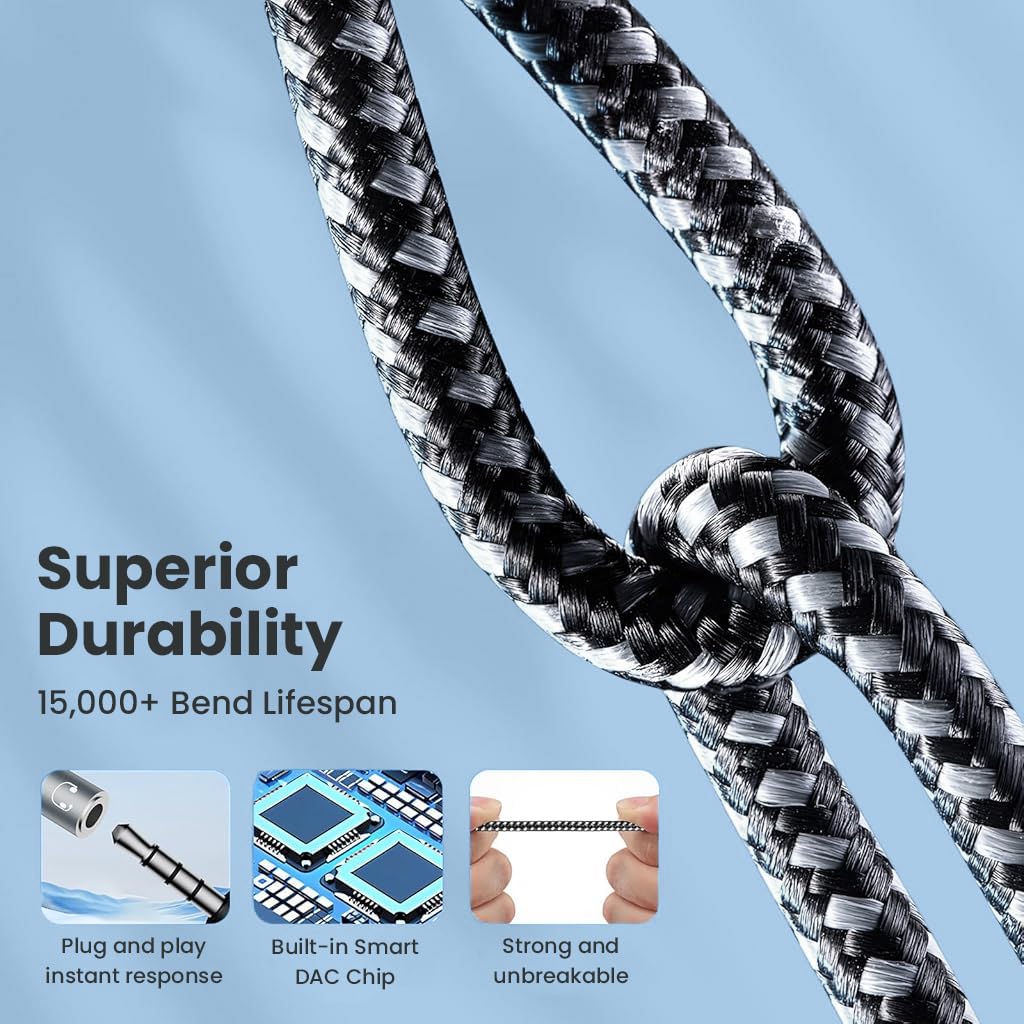 Verilux USB C to 3.5mm Audio Adapter for Simultaneous Charging with Dual Interface & Braided Cable