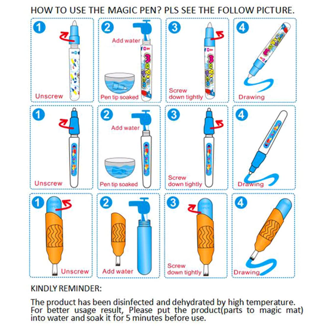 PATPAT® Water Doodle Mat Color Doodle Drawing Mat Aqua Mat with 2 Magic Pens Educational Toy Birthday Gifts for Children for Children Age 2 Years 1 Drawing Mat, 2 Magic Pens