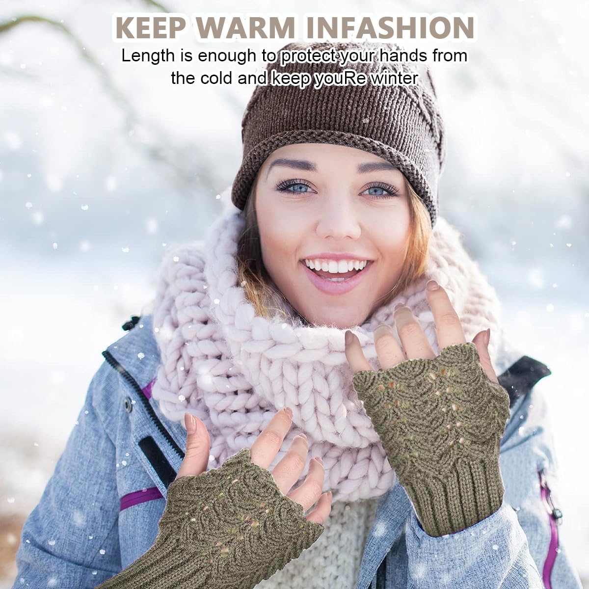 Venzina Hand Warmers Gloves for Women with Thumb Hole featuring 31cm Long Acrylic Knit | Fingerless Winter Arm and Wrist Warmer