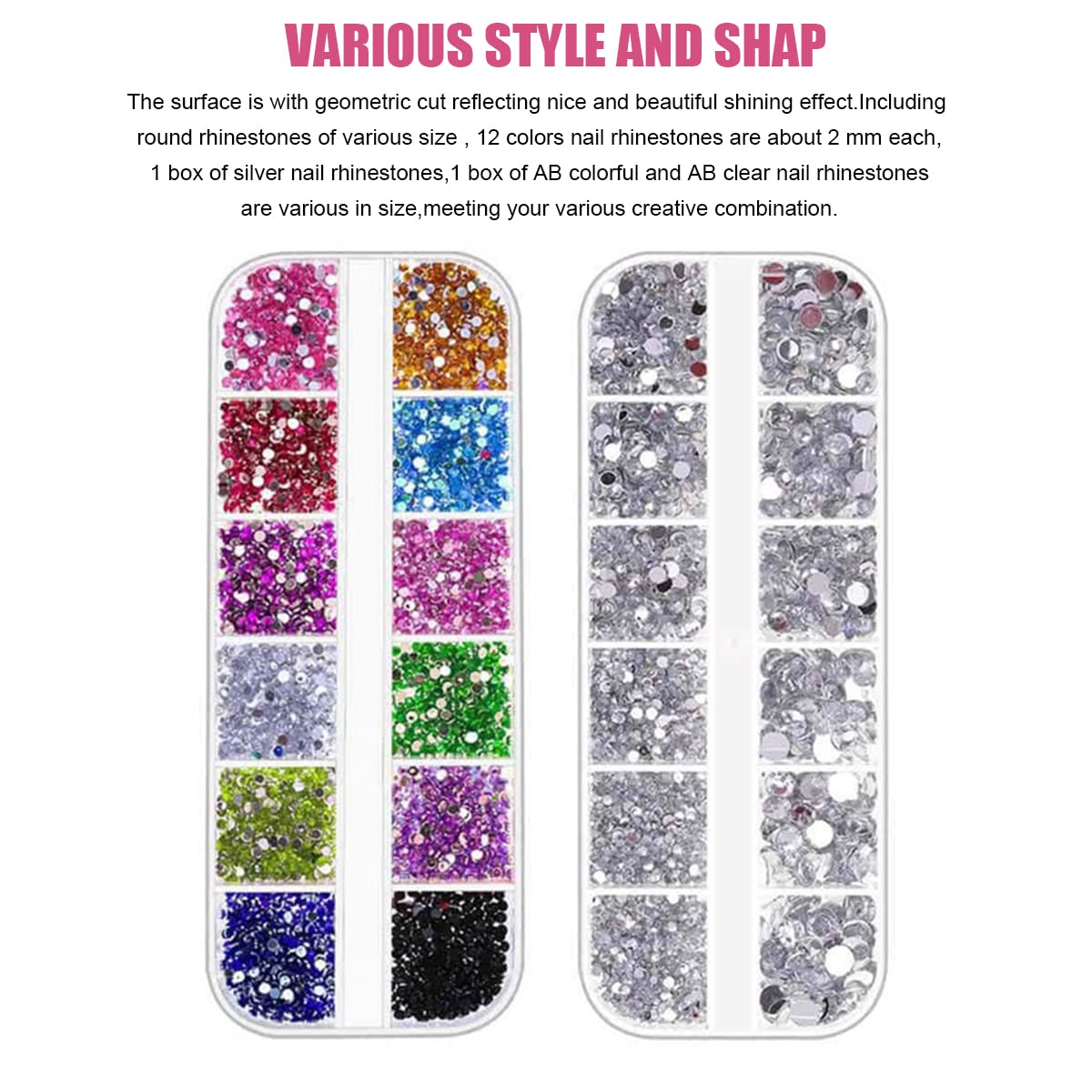 MAYCREATE® Nail Art Kit For Girl Colorful Rhinestones Nail Design Tools Kit Multi Shapes Flatback Round Bead with Pickup Pen + Tweezer for DIY Manicure Craft Decoration Nail Art