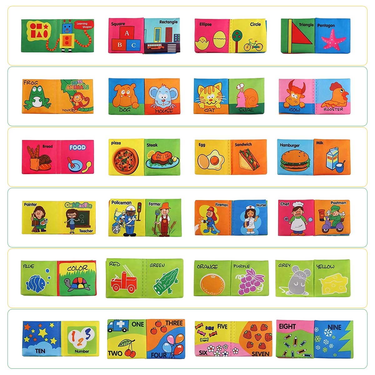 SNOWIE SOFT Baby Cloth Books for Early Learning with 18 Pcs Set and Squeaky Waterproof Pages | Safe Fabric Toys for 0–12 Month Toddlers