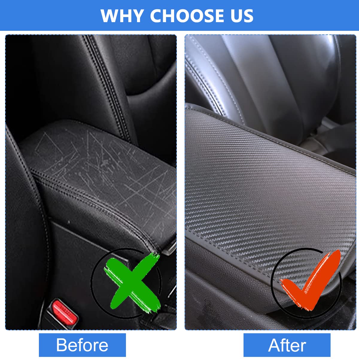 Car Center Console Pad for Arm Comfort with Elastic Belt Fixing and 12.2×7.28 in PU Leather | Waterproof Universal Fit for Car SUV Truck