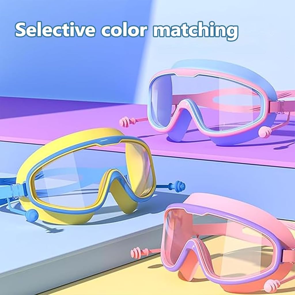 ZIBUYU® Swimming Goggles for Kids, with Adjustable Strap&Free Nose Clip, Silicone, Polycarbonate UV Protection&Antifog Goggles Air Tight for Swimming Girls&Boys (Blue Black)