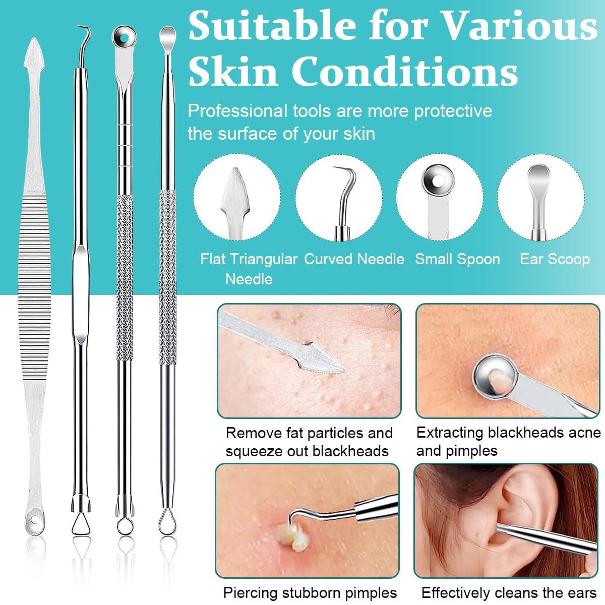 MAYCREATE Blackhead Remover Tool Kit 15pcs for Pore Cleaning with Dual Head Design and Stainless Steel Box