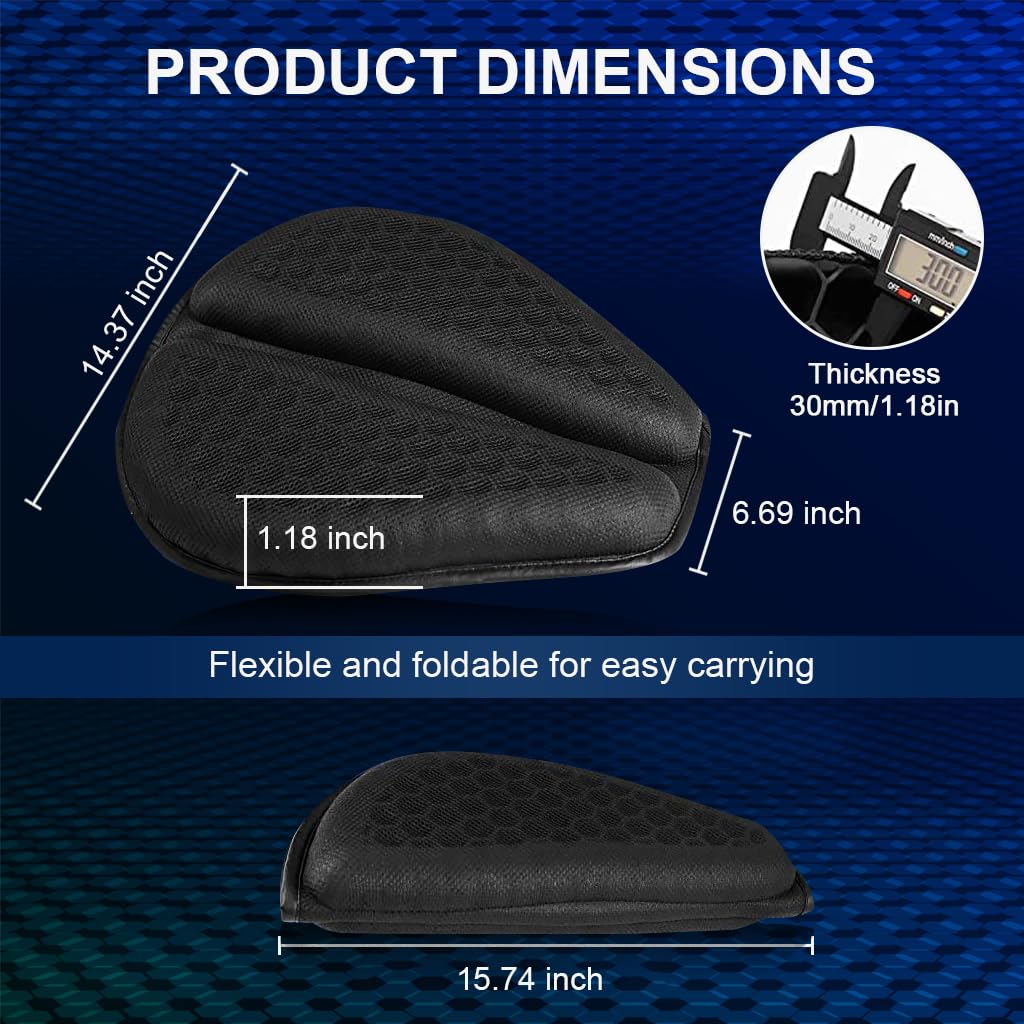 STHIRA® Motocycle Seat Cushion, Detachable Cycle Seat Cover Gel Pad, High Density Gel 3D Honeycomb Structure Shock Absorption & Breathable Motorcycle Gel Seat Pad for Long Rides, Universal Motorcycle Seat Pad