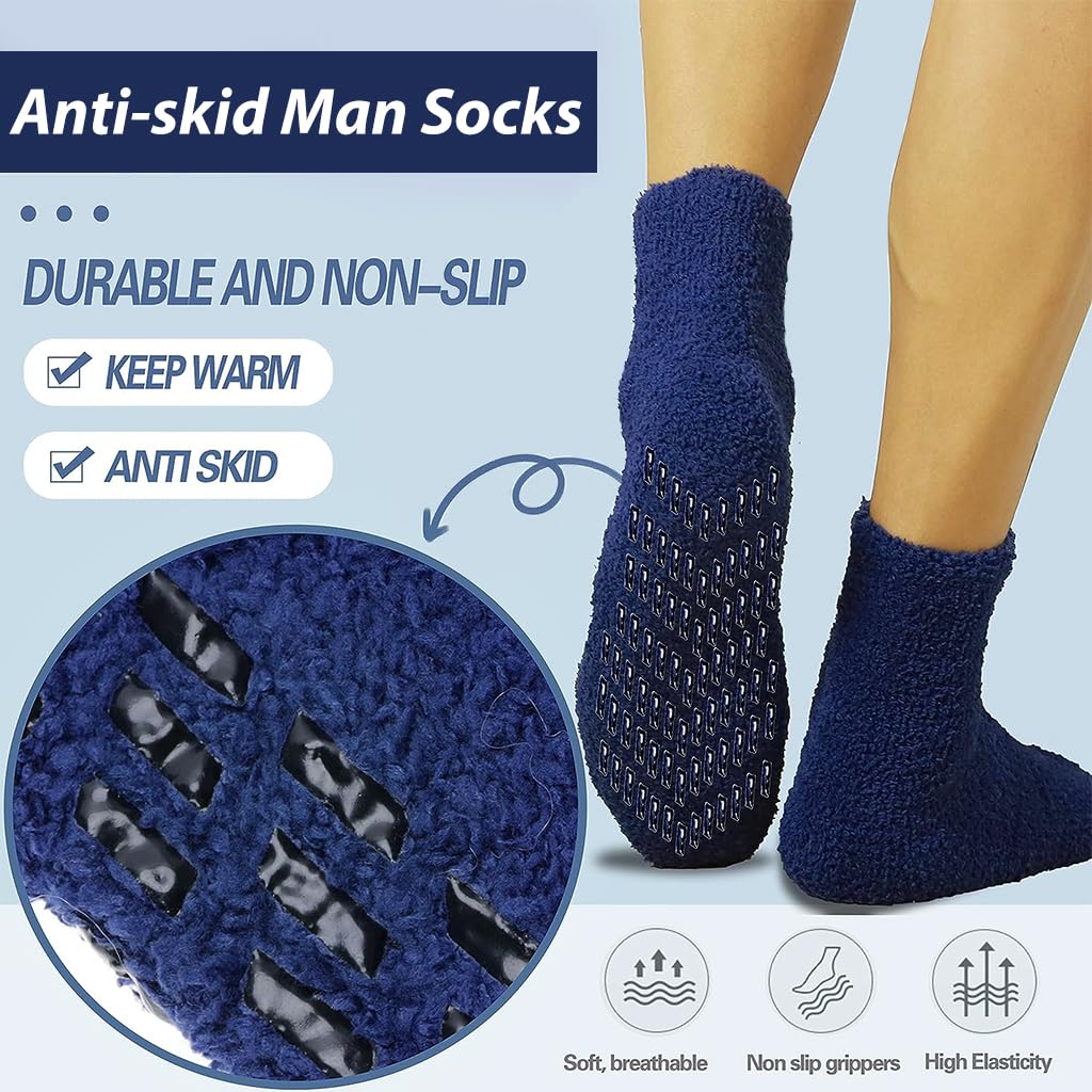 PALAY Men's Coral Velvet Socks with Anti Skid Silicone Dots 3 Pair Set for Winter Warmth