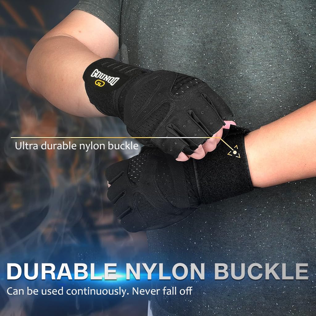 Proberos Fingerless Fitness Gym Gloves for Workout with Padded Palm and Wrist Support | Black L