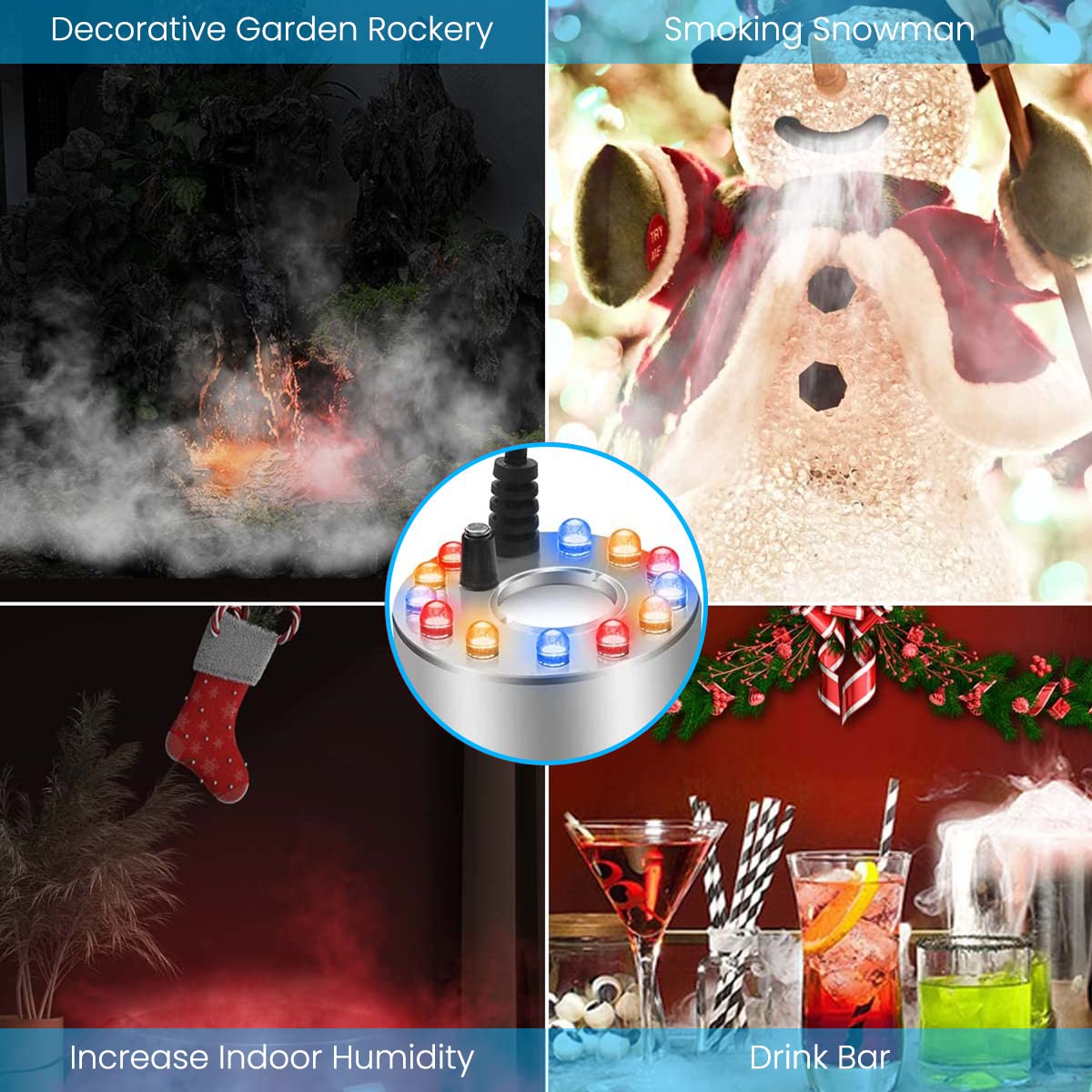 ZIBUYU Mist Maker for Aquarium with RGB LED Lighting and Auto Misting | Smoke Machine for Halloween Decor