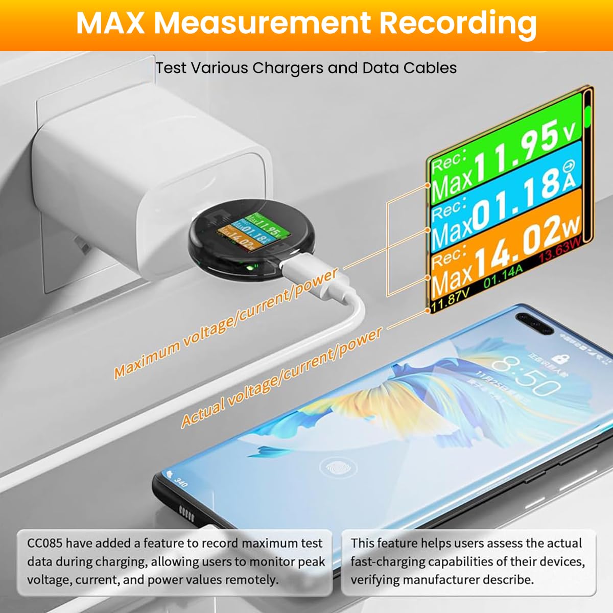 Serplex USB C Power Meter for Phones and Laptops featuring LCD Display and 4.5–50V 0–6A Range