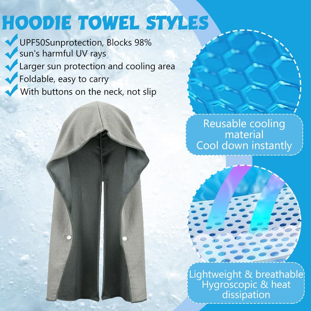 Proberos® Cooling Hoodie Towels, Absorbent & Quick Drying Sweat Towel Wraps for Neck and Face, Long-Lasting Cooling and Sun Protection in Hot Weather