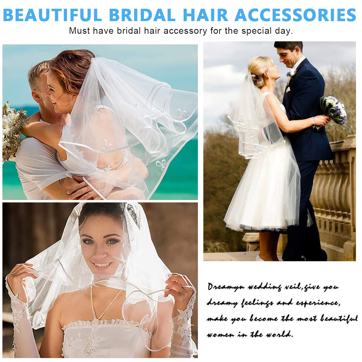 PALAY® Bridal Veil for Wedding White 1.5m Elegant Bridal Veil for Christian Wedding Veil Bride Center Cascade Edged Tulle Short Veil