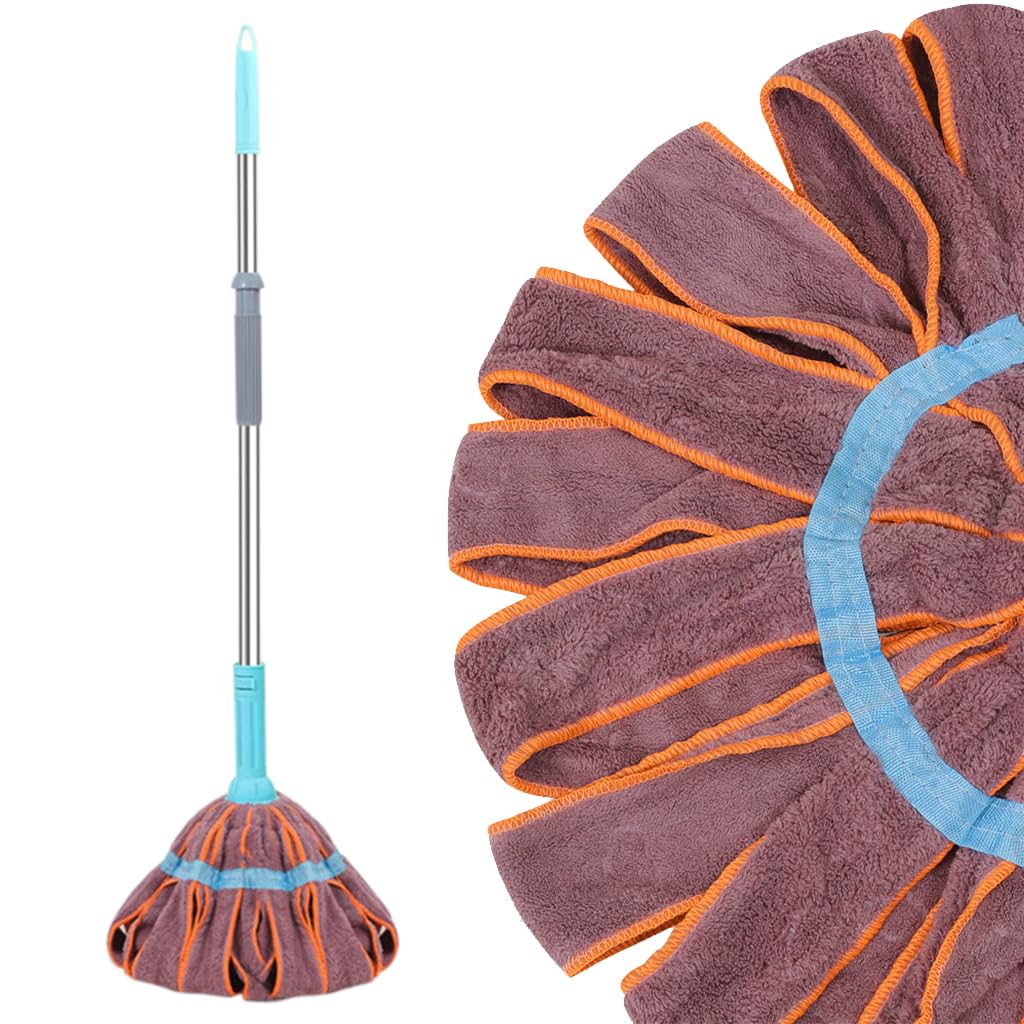 HASTHIP® Cloth Floor Mop 32.6-50.3 inches Retractable Twist Mop Coral Velvet Cloth Mop Flat Mop with Adjustable Angle Mop Head Floor Cleaner Mop Wet & Dry Use House Cleaning Mop