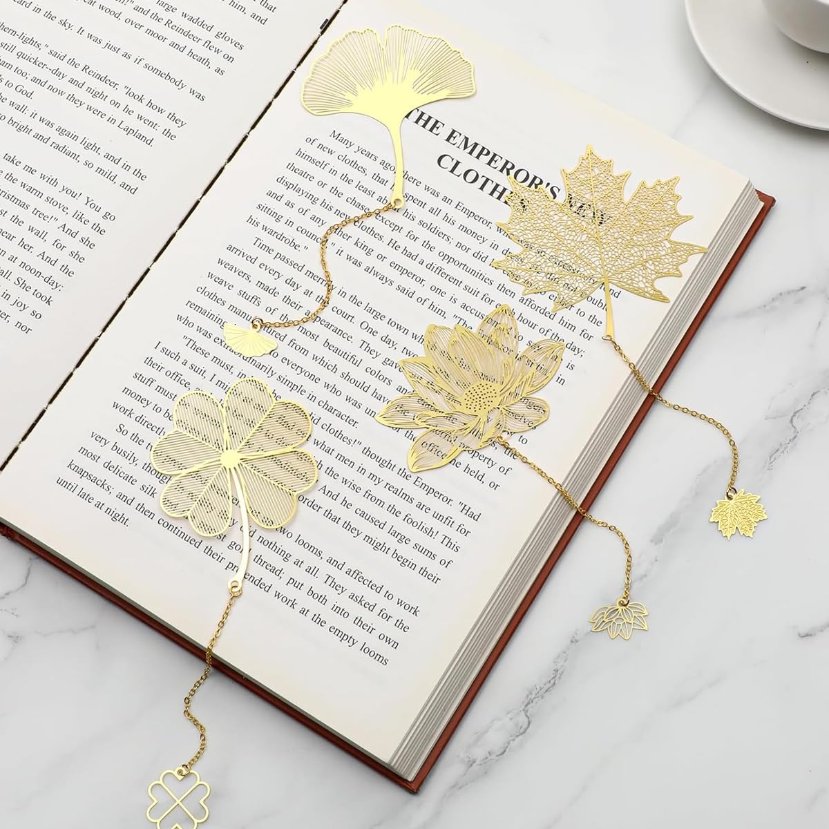 OFIFO Metal Bookmarks for Books featuring Floral Cutout Chain Design | 4 Pcs Golden Set
