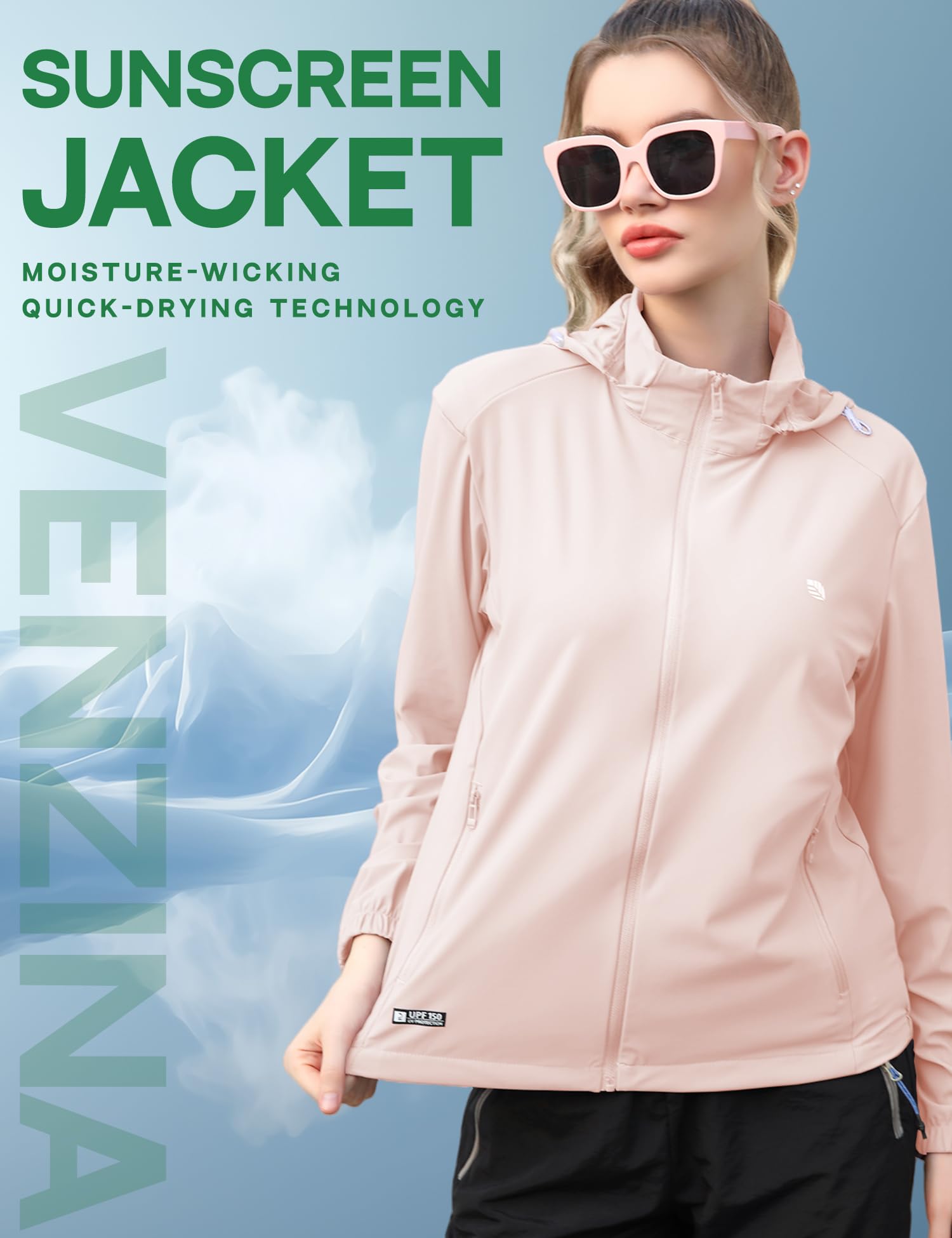 Venzina Sun Jacket for Women with UPF 150+ Protection featuring Removable Hat & Zip Pocket