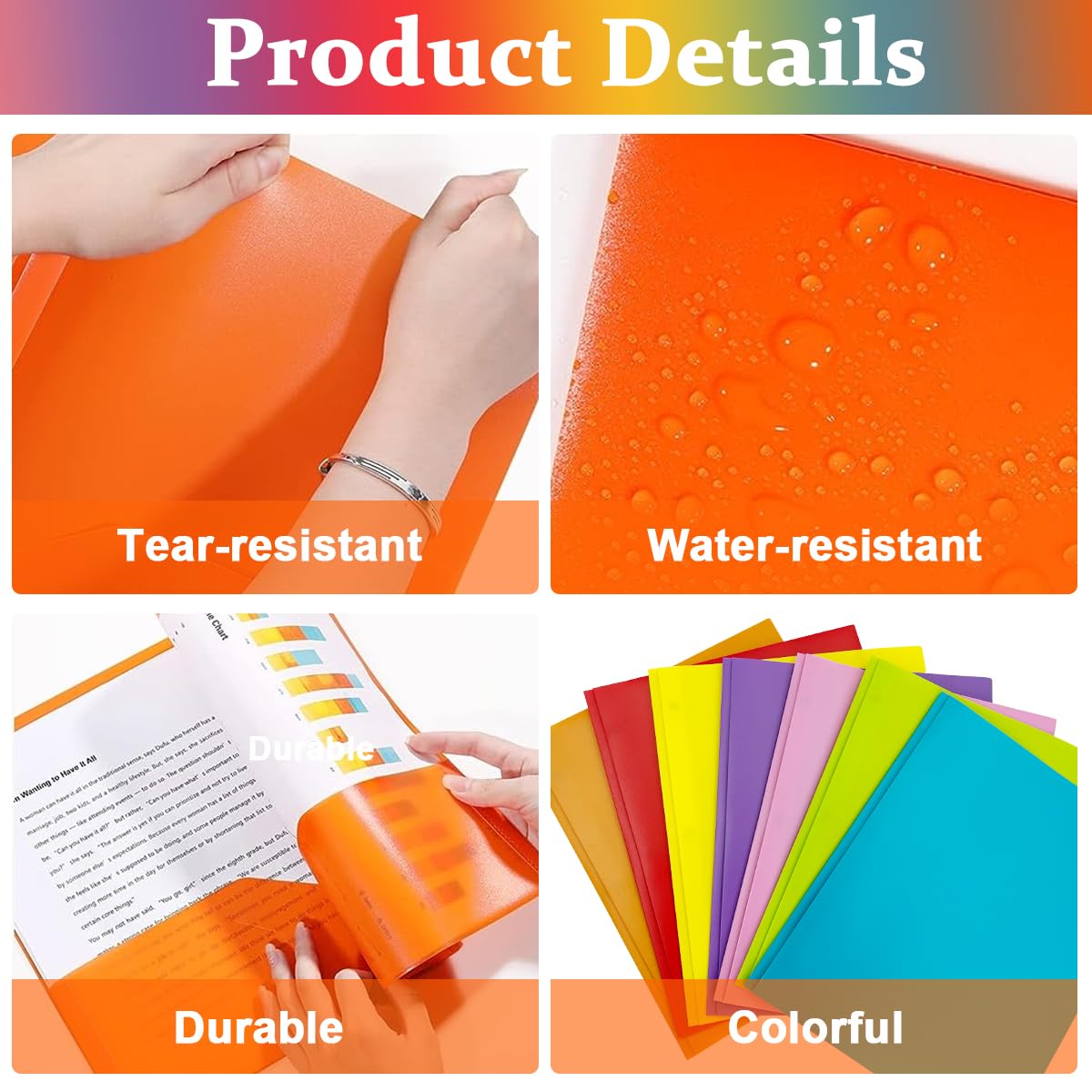 Climberty Plastic File Folders for Office and School with 3 Holes Binder Design | Set of 7
