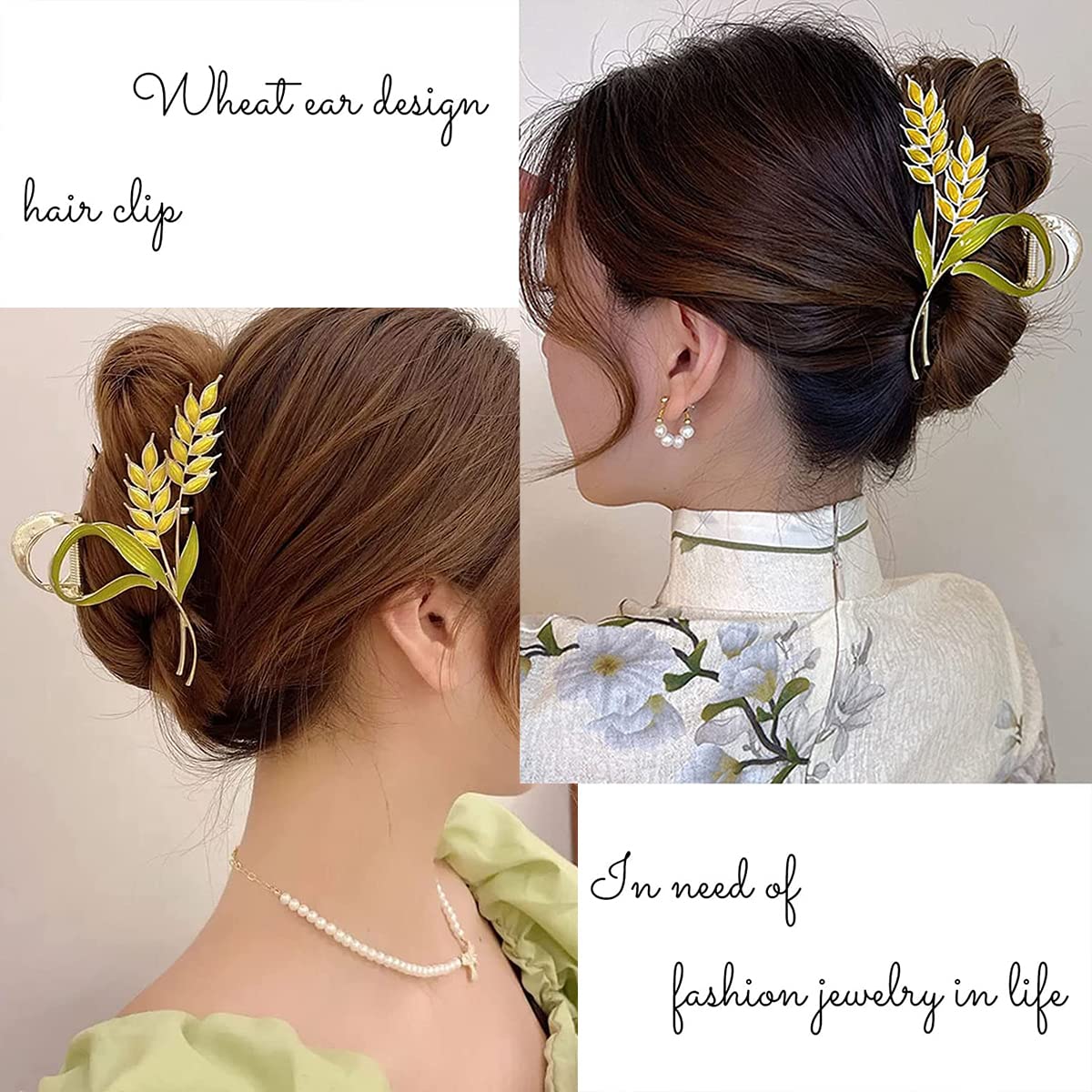 PALAY Hair Claw Clips for Women featuring Gold Wheat Metal Design 2PCS | Strong Hold Styling