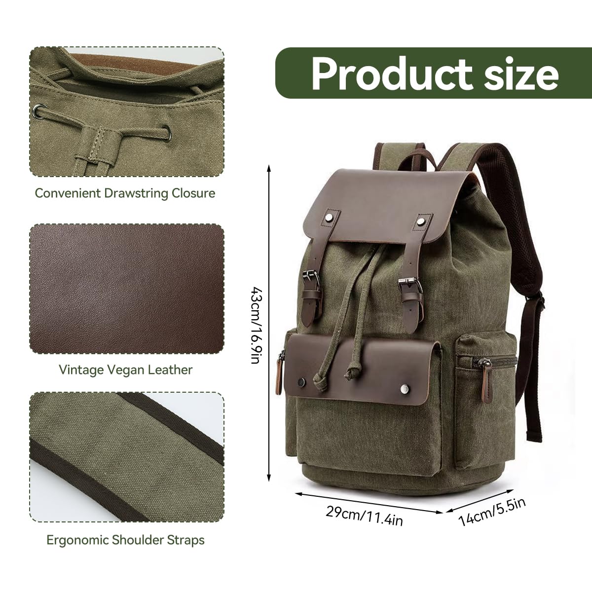 ZIBUYU Travel Bag for Men featuring 15.6 inch laptop compartment with drawstring closure and sustainable canvas
