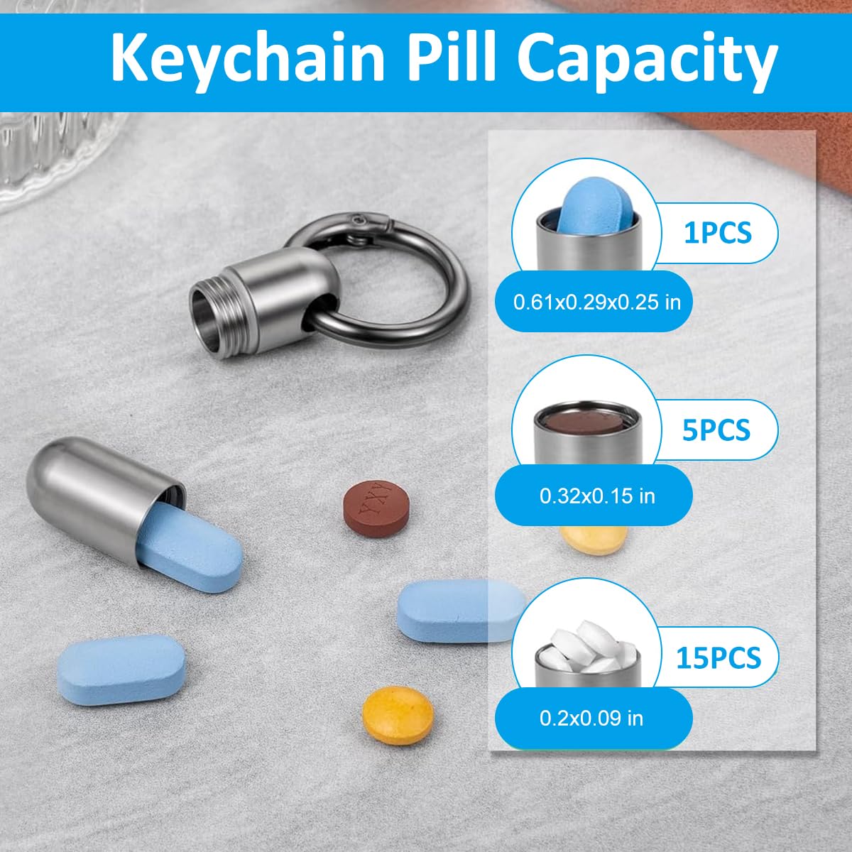 HANNEA Micro Keychain Pill Holder for Travel featuring Waterproof Screw Cap and 9.7x18mm Titanium Case