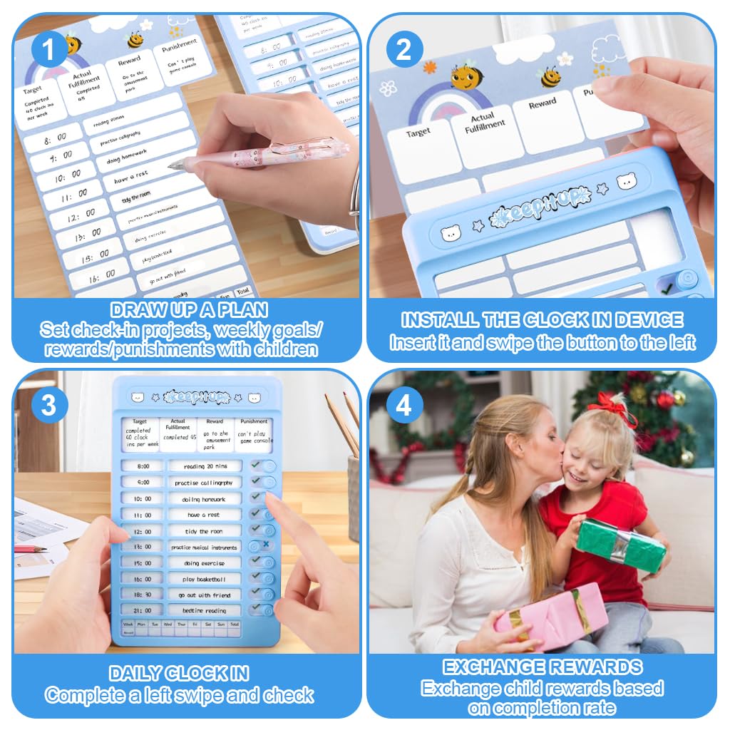 ZIBUYU Dry Erase Chore Chart Board for Kids and Teens with 15 Reusable Sheets | Slider Checklist and Stickers