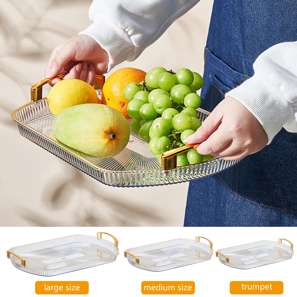 HASTHIP Silicone Round Serving Tray Set of 3 with Golden Handles for Snacks and Fruits | Transparent Resin Design for Elegant Dining