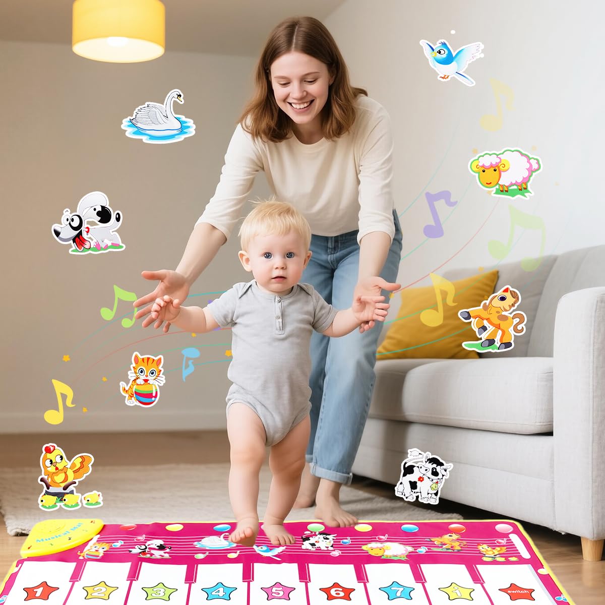 PATPAT Piano Keyboard Musical Mat for Kids with 8 Animal Sounds and Foldable Design 100×36cm