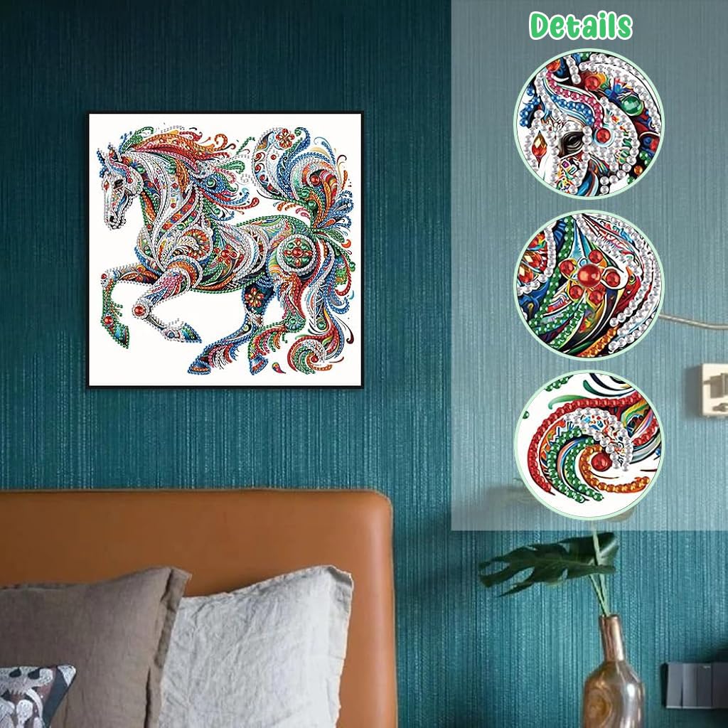 HASTHIP® 5D Diamond Painting Kit - Three-dimensional Diamond Painting, Aesthetic Dazzling Diamond Painting Home Decor DIY Diamond Painting Art Kit with Accessories and Tools, 12x12 Inches (Horse)