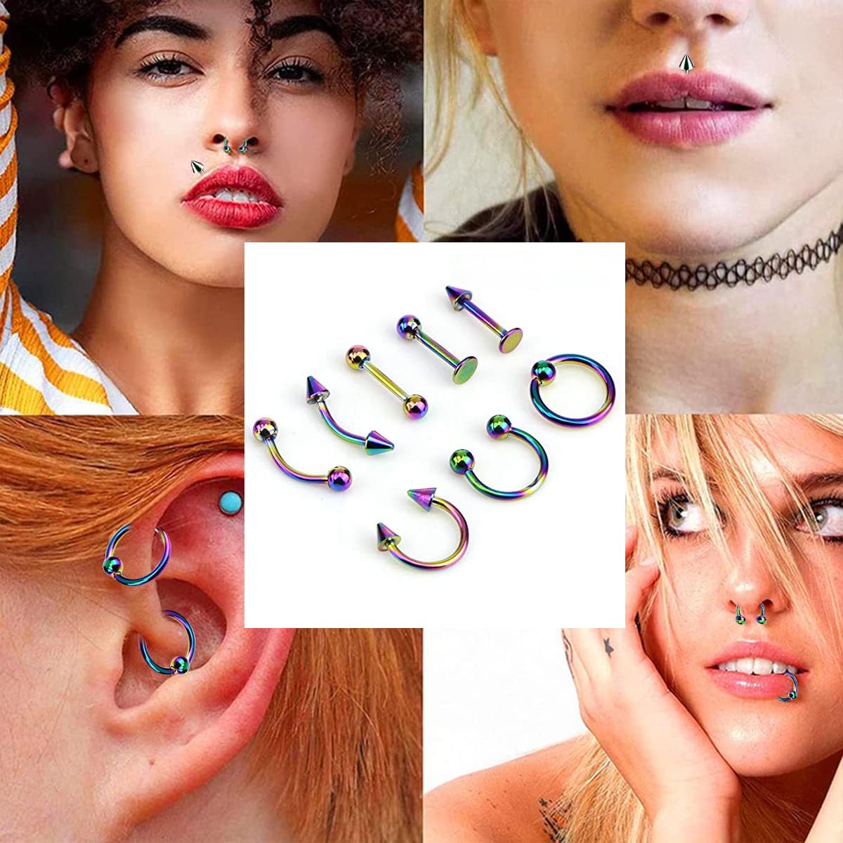MAYCREATE Body Piercing Jewelry Set for Nose Lip Belly Ear | 40pcs Stainless Steel Studs