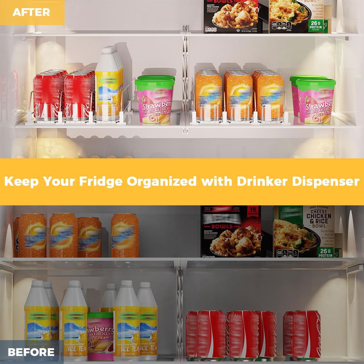 HASTHIP Refrigerator Drink Organizer Rack for Fridge Storage with 5 Row Sliding Rail and 20 Can Capacity | Aluminum Alloy and ABS Build