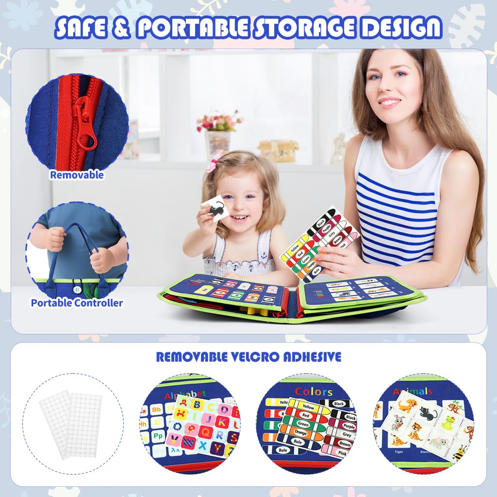 SNOWIE SOFT Dinosaur Busy Board for Toddlers 1-3 with Felt Pages and Handbag Design | Montessori Travel Toy for Quiet Learning