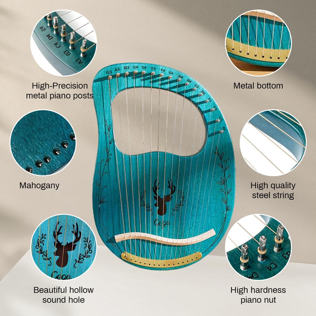 PATPAT Harp Instrument for Beginners with 16 Strings and Mahogany Body | Portable Lap Lyre
