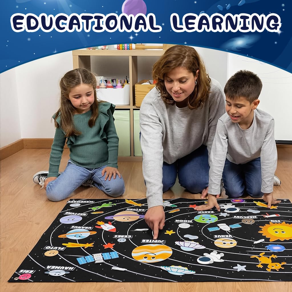 SNOWIE SOFT Solar System Busy Board for Toddlers 1-3 with 115×83cm Felt Backdrop | Montessori Sensory Learning Toy