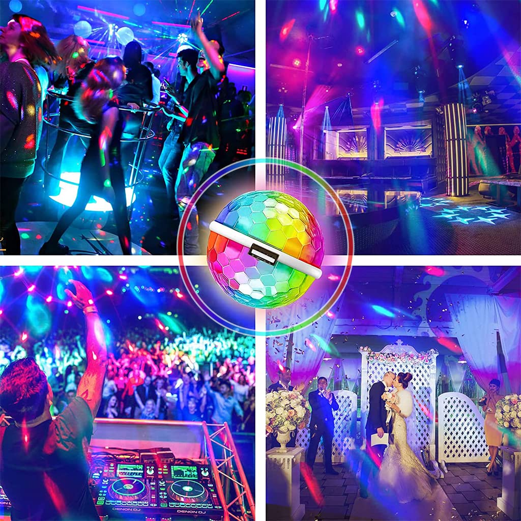 ELEPHANTBOAT USB Party Light for Car and Room with Sound Control and 6cm RGB Disco Ball | Plug and Play with 4 USB Adapters