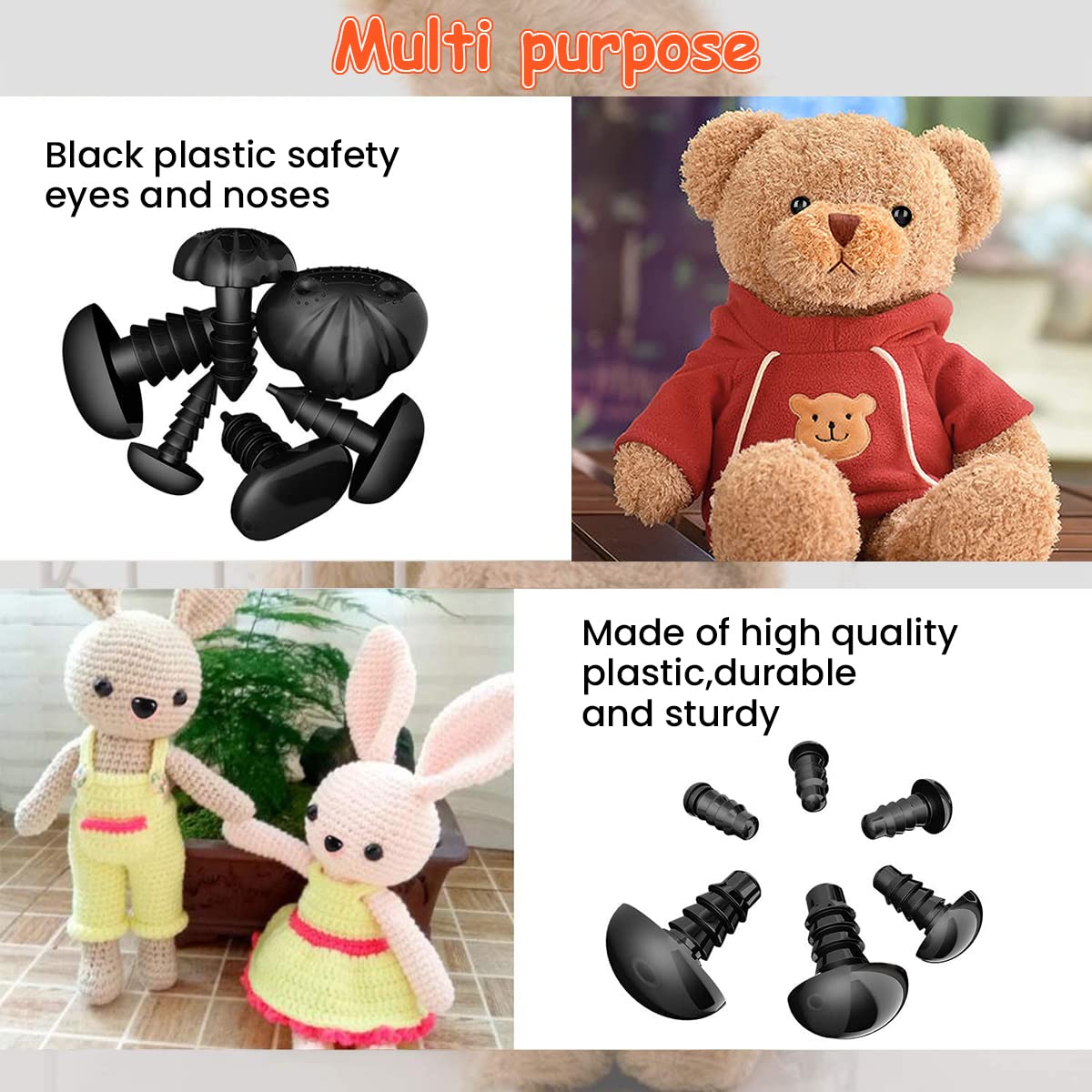 ZIBUYU Safety Eyes for Doll Making with Washers 142 pcs Assorted Sizes Black Plastic | DIY Crafts