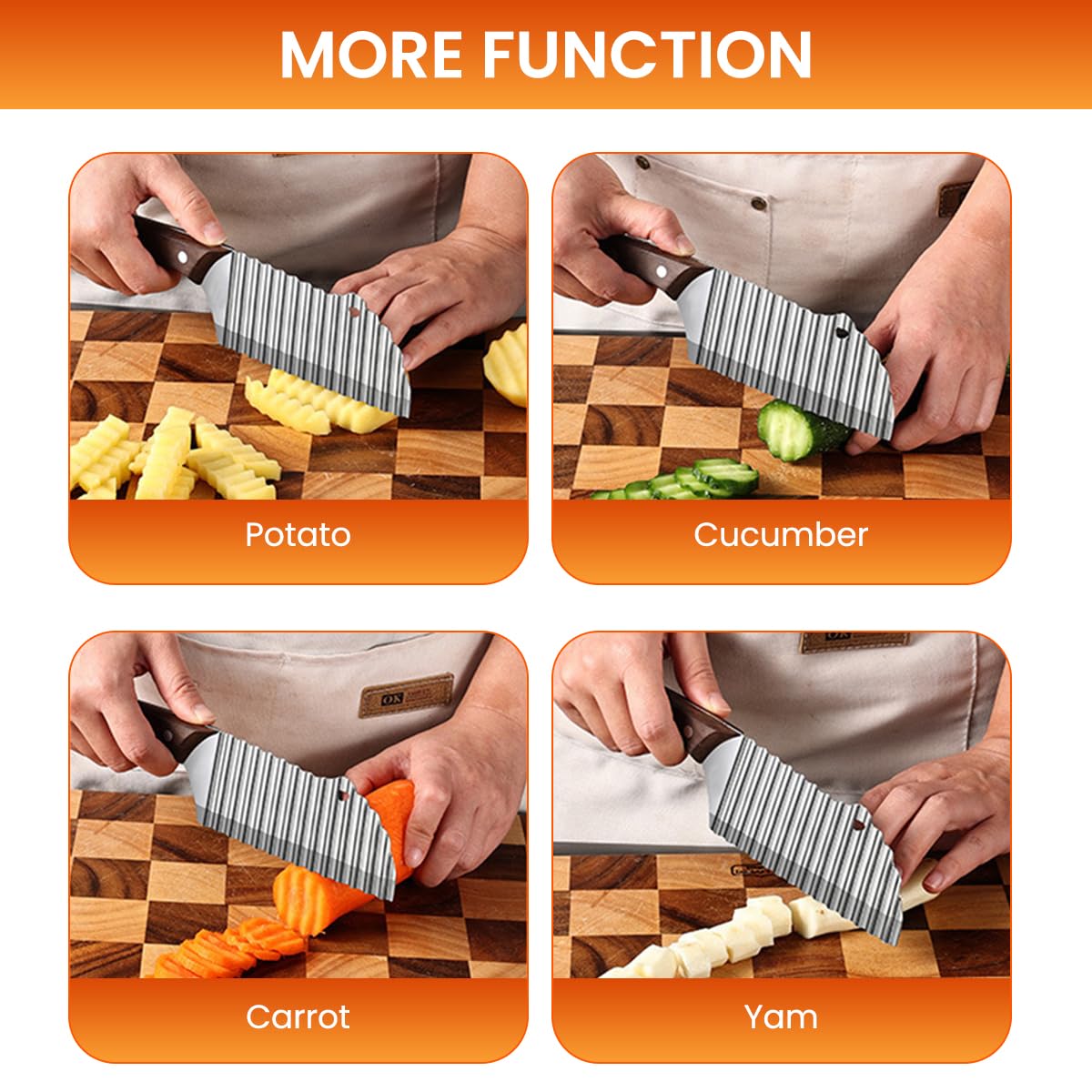 Supvox Crinkle Cutter for Homemade French Fries with Corrugated Blade and Wooden Handle