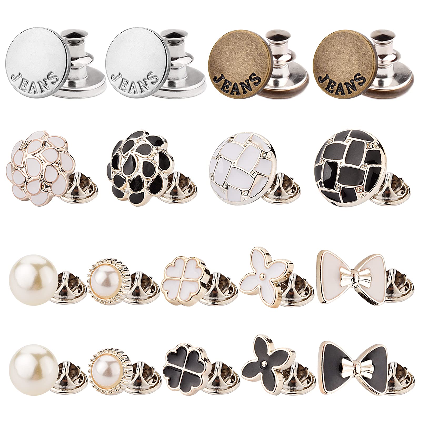 Venzina Instant Button Pins for Jeans and Pants Adjustment 18pcs Set | No Sew Zinc Alloy