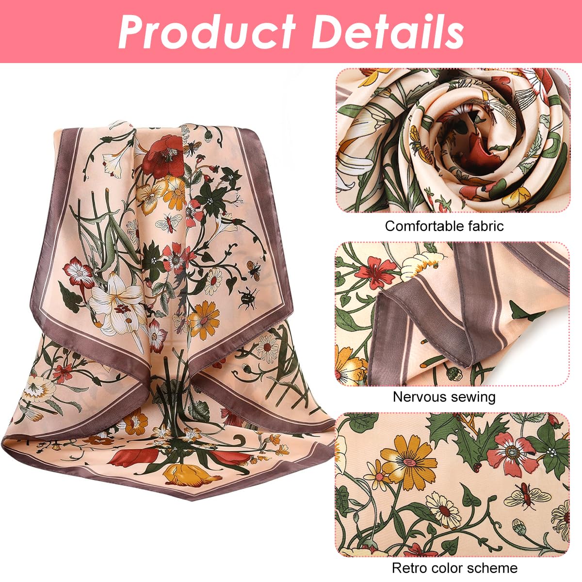 SANNIDHI Hair Scarf for Women featuring 27x27 in Silk-like Satin & Floral Print | Pack of 4